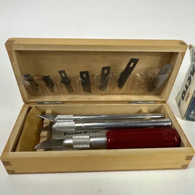 Vintage X-ACTO Hobby Chest Knife Tool Set In Wood Box Blades & Accessories 5082 2