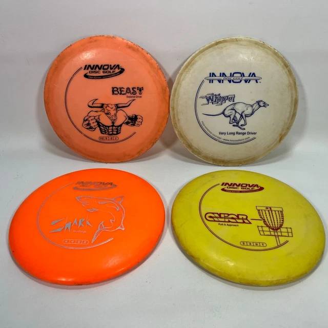 LOT OF 4 USED DISC GOLF DISCS ALL INNOVA, BEAST, Whippet, Shark