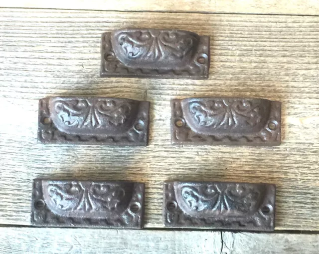 5 Cast Iron Brown 3" Total Length Pulls Drawer Cabinet Bin Handles Rustic Barn