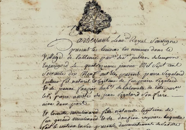 1779 Contrat de mariage St-Julien-de-Lampon SEGALARD FAUZIER MOULINARD VEYSSIERE