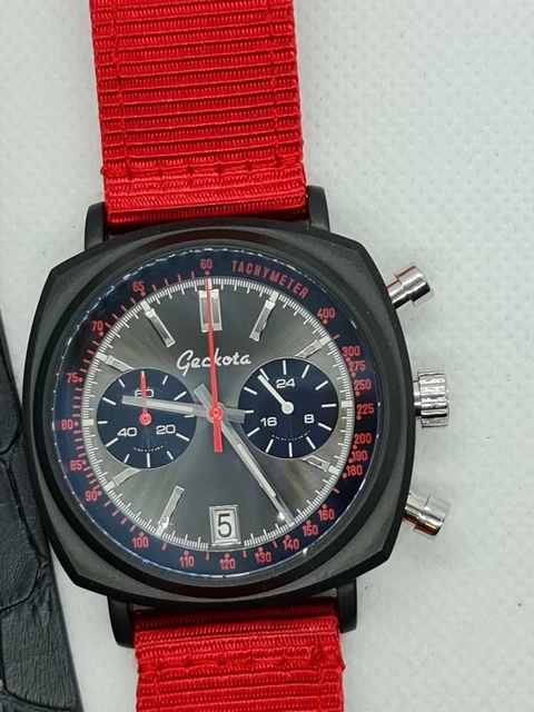 GECKOTA C 01 BLACK PVD Seiko VK64 Movement Meca quartz Watch New