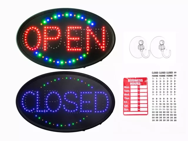 23"x14" Large Jumbo Size LED Open Closed Sign with Business Hours Sign