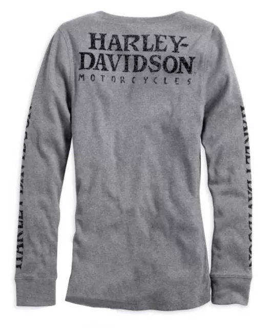 Harley-Davidson® Womens L/S Skull Snap Front Henley Tee, Heather Grey 99143-14VW 2