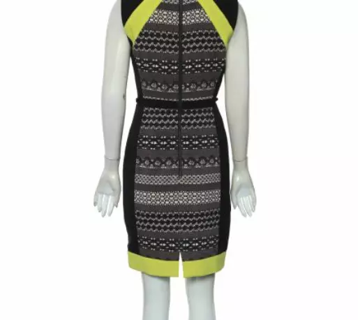 NWOT-BCBG Dress, Eileen Sleeveless Black Lace Print Colorblock Neon Sheath SZ-02 2