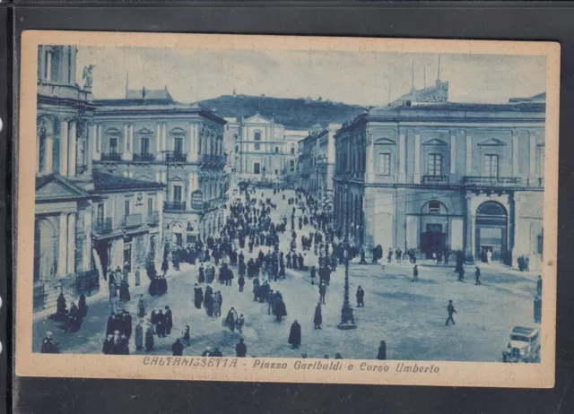 Cartolina Caltanissetta Piazza Garibaldi e Corso Umberto ANIMATA UD26