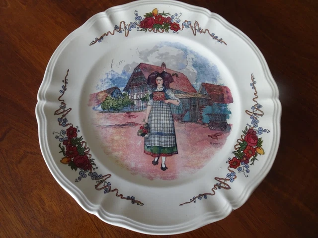 Ancien plat rond du service alsacien Sarreguemines/Obernai/h. Loux