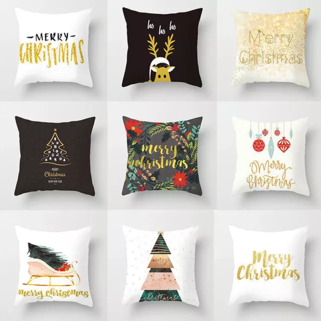 18x18" Merry Christmas Cotton Cushion Cover Home Sofa Car Decor Xmas Pillow Case