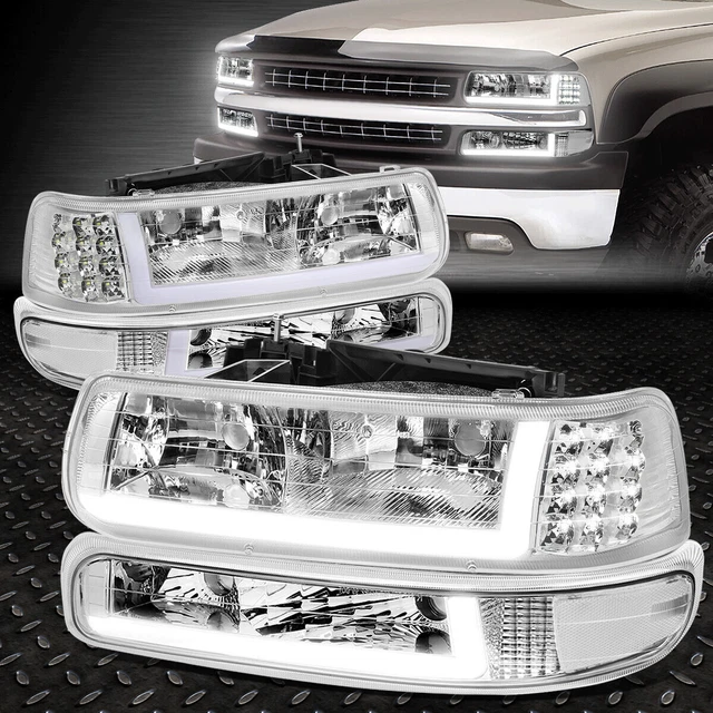 [LED DRL]FOR 99-02 Chevy Silverado 1500 2500 HD Headlight+Bumper Lamps