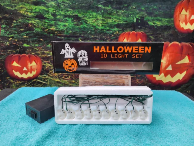 VINTAGE HALLOWEEN mini ghost BATTERY POWERED STRING LIGHTS (10) NEW