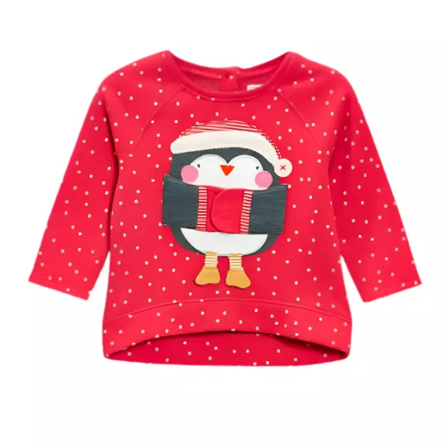 Next Girls Christmas Top Jumper Penguin Baby 3-6 Months BNWT Interactive