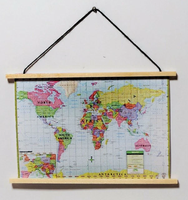 MODERN WORLD MAP Wall Hanging Chart Study School 112 Scale Tumdee