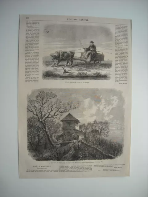 Gravure 1865. Poste Danoise Dans Le Jutland. Maison De Wieland A Tubingue, Wurte