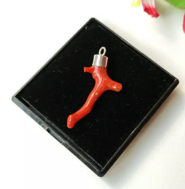 925 pendentif brut de corail rouge italien naturel, bijoux de corail rouge,...