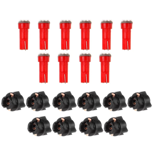 10x T5 73 74 LED 3014SMD Instrument Cluster Dash Light Bulb w/ Twist Socket Red
