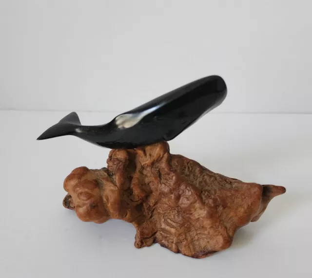 Vintage JOHN PERRY Sperm Whale Sculpture Ebony Black Resin Burl Wood MCM 3