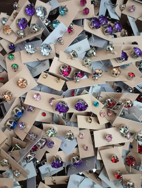 Wholesale Lot of 50 Pairs of Assorted Stud Earrings New Bling Rhinestone Cystal