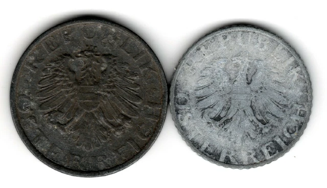 Coins from Austria, 1948 10 Groschen & 1955 5 Groschen