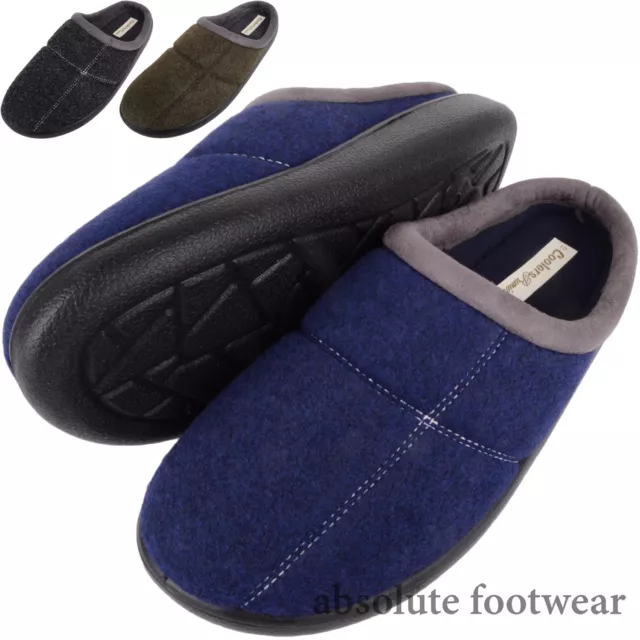 Mens / Gents Soft Felt Slip On EE Wide Fitting Mules / Slippers / Shoes