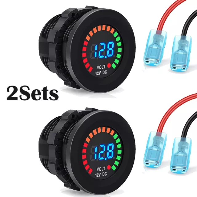 2x Waterproof CAR Battery Meter DC 12V Voltmeter Digital Display Voltage Gauge