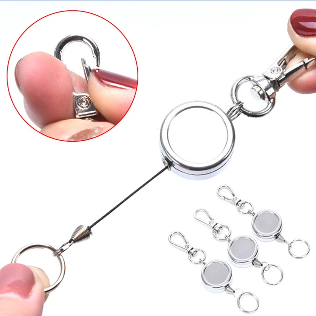 Retractable Pull Key Ring Chain Clip Carabiner Holder Recoil Extendsl Keych .Q1