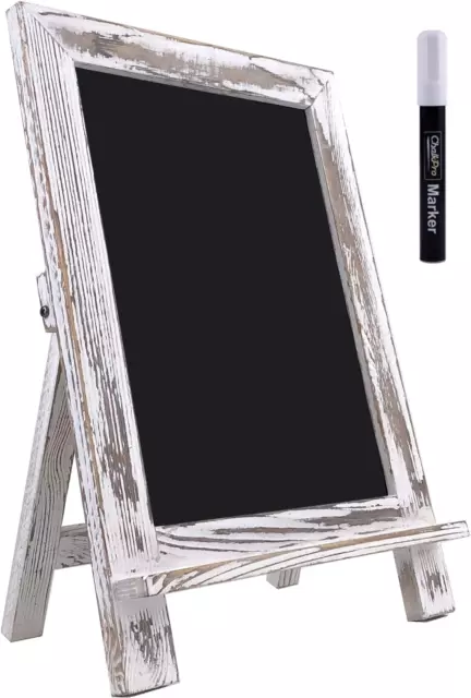 Wooden Framed Standing Chalkboard Sign (Rustic Whitewash) + Includes White Chalk