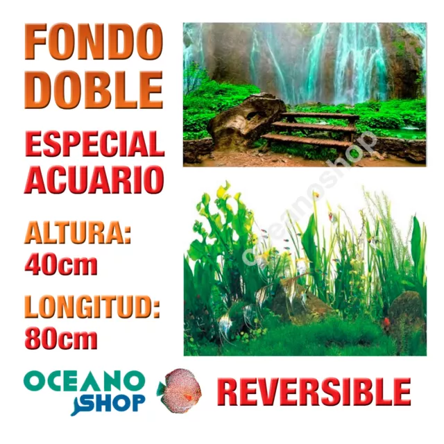 FONDO 80x40cm DOBLE CARA REVERSIBLE DECORATIVO ACUARIO CASCADA Y PLANTAS D412