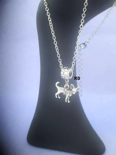 Silver Chihuahua Dog Pendant with Pawprint Slider on silver plated Necklace