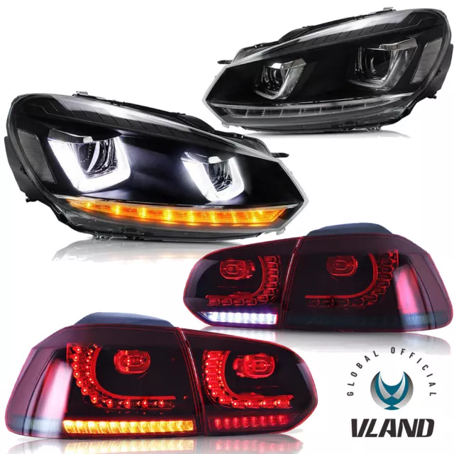 VLAND Pour 2008-2013 VW Golf VI 5K1 517 AJ5 LED Phares avant+Feux arrière rouges