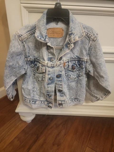 Vintage Kids Stone washed Levis Denim Jacket Size 5 Orange Tab Acid wash