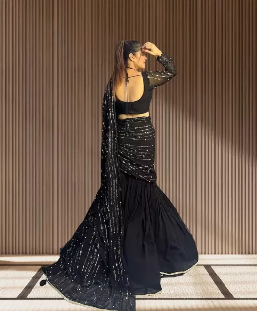 Black Designer Fox Georgette Ready to wear Lehenga saree Bollywood PartyWear RTC 2