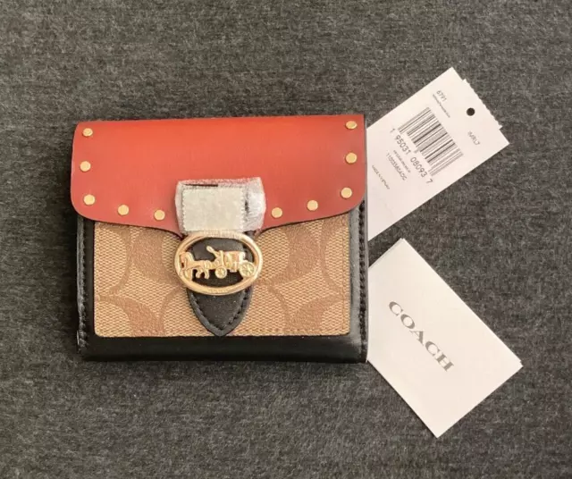 COACH Georgie Small Wallet In Colorblock Signature Canvas With Rivets - NWT!