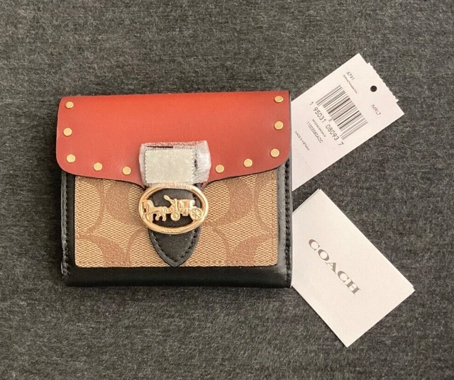 COACH Georgie Small Wallet In Colorblock Signature Canvas With Rivets - NWT!