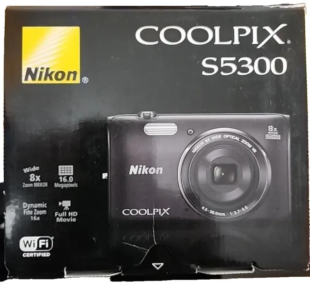 Brand New - Nikon COOLPIX S5300 16.0 MP 8x Camera - Black