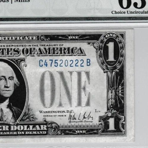 $1 1928 B  SILVER CERTIFICATE FUNNY BACK  FANCY S/N C 47520222 B PMG Fr. 1602