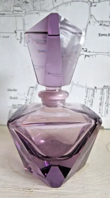 Bohemian Art Deco Geometric Style Pale Amethyst Glass Perfume Bottle.