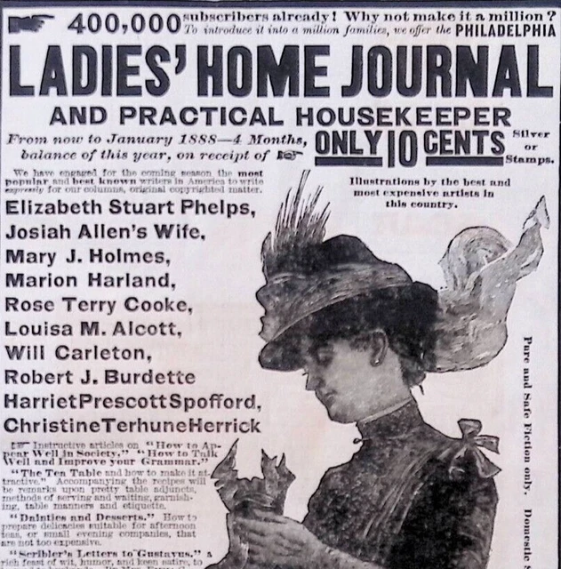 Ladies Home Journal Magazine 1887 Print Ad 9.5x6.5" Louisa May Alcott