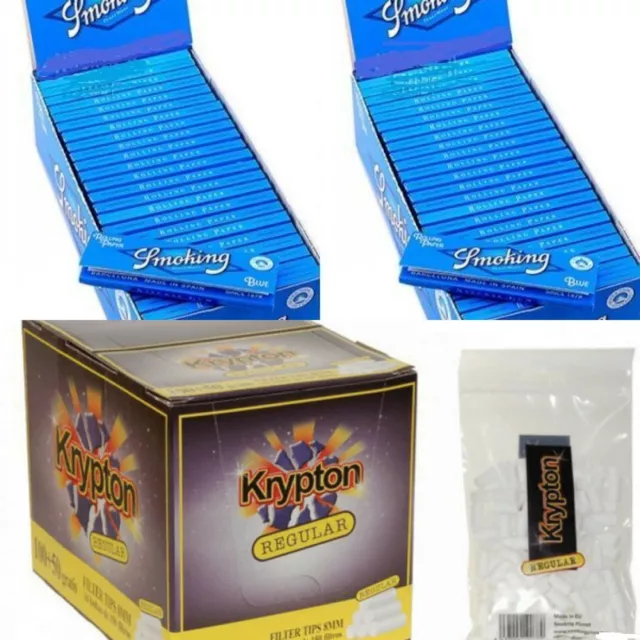 2x 50 Libritos papel de liar Smoking Blue 70 x 37mm + 2700 filtros Krypton 8mm