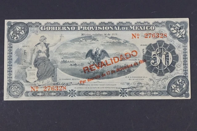 1914 Gobierno Provisional de Mexico 50 Pesos Serie E Banknote #BILL-189