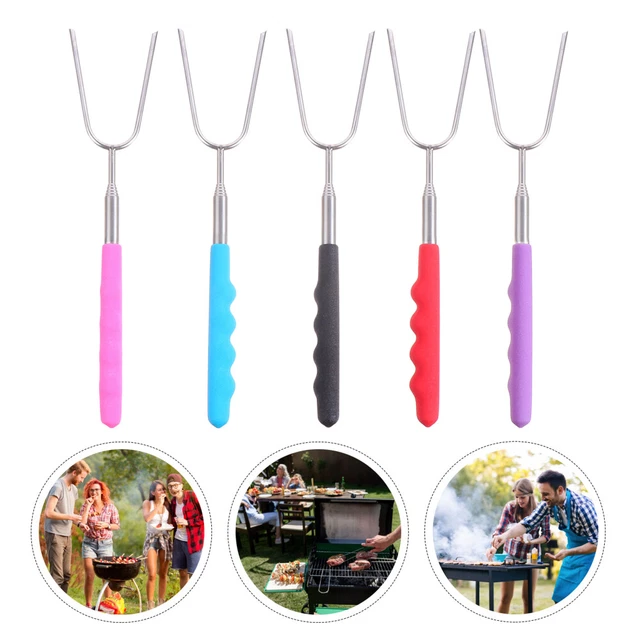 5 pz forcella per barbecue telescopica 24,5 x 6 cm acciaio inossidabile