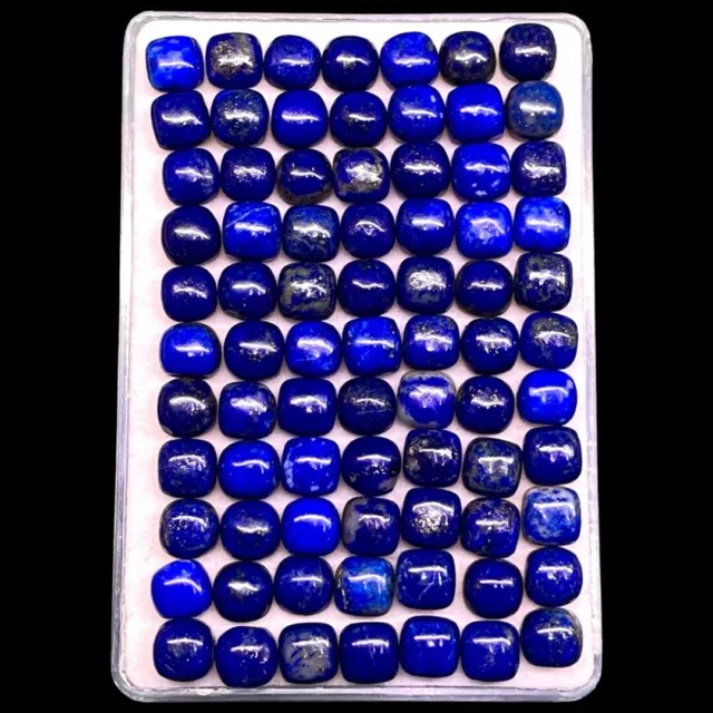 100 Pcs Natural Untreated Lapis Lazuli 6.8mm Cushion Loose Cabochon Gemstone Lot 2