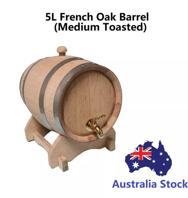 5L French Oak/Timber/Wooden/Wine Barrel WH Brass tap for Moonshine Heavy Toasted