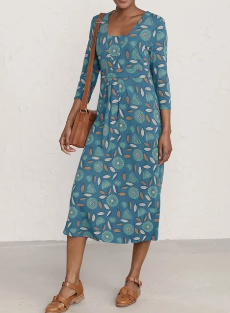 Seasalt Dress - Teal Seed Packet Midi/Maxi Dress - Tall - Linear Tulips Size 16