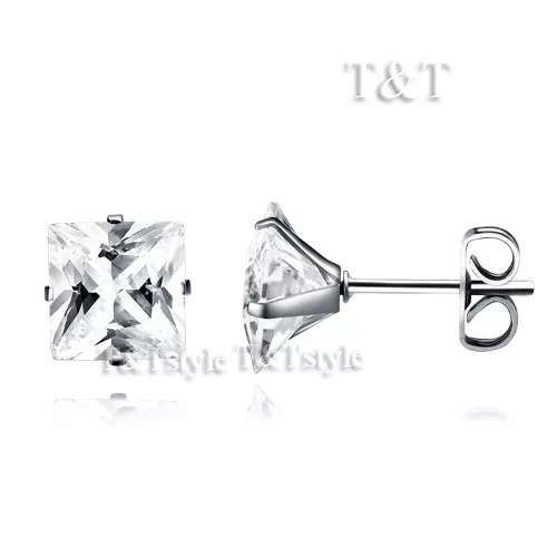 T&T 6mm Clear Princess Cut CZ Square Stud Earrings ES04A(6)