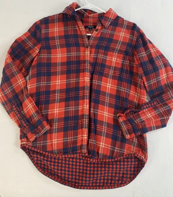 Madewell Shirt Womens Medium Blue Red Plaid Flannel Button Up Boho Size XS