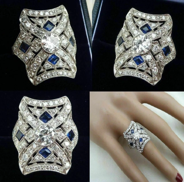 Art Deco Style 2.8Ct Round Lab Created Diamond Engagement White Gold Filled Ring