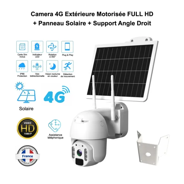 Camera 4G extérieur motorisée FULL HD 1080P solaire vision 92° IR + Support