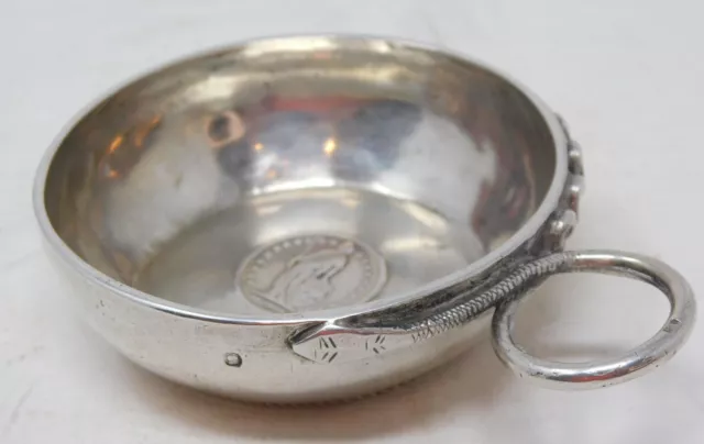 French Minerva #1 Solid Silver Snake Handle Taste Vin Wine Taster Cup 1877 Coin