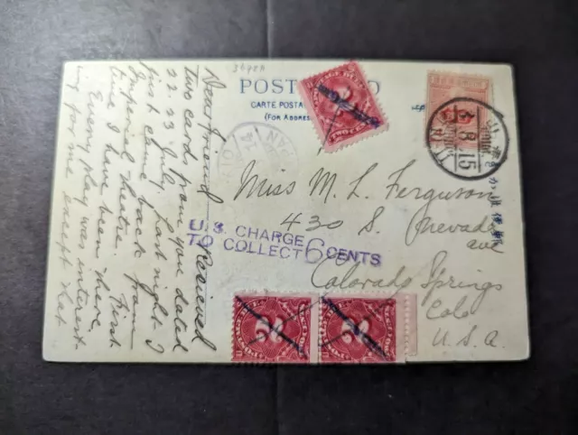 1915 Japan RPPC Postcard Cover to Colorado Springs CO USA Postage Due 6 Cents