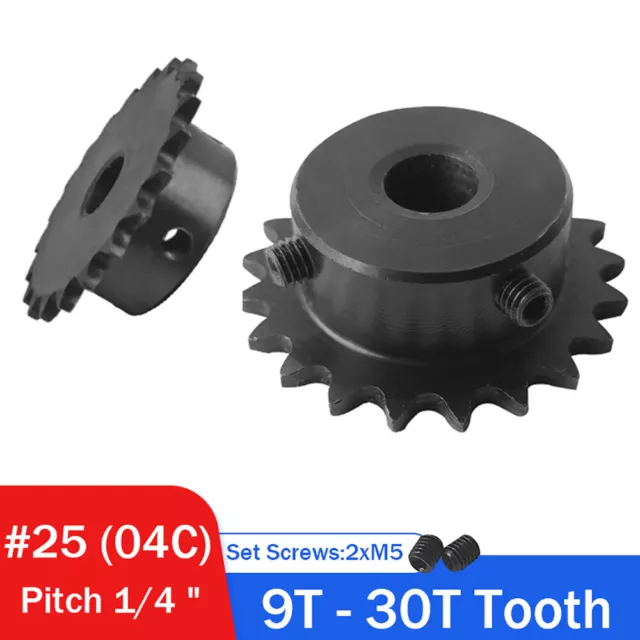 #25 (04C) Roller Chain Sprocket 9T -30T Tooth Pitch 6.35mm (1/4 ") Bore 5mm-16mm