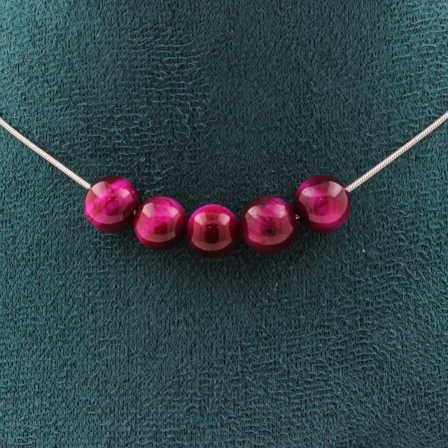 Collier 3 Perles Oeil De Tigre Violet 8mm - Chaîne Acier Inoxydable, A Bijoux